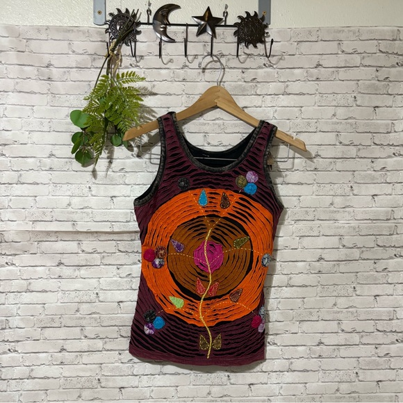Tops - Upcycled Patchwork Hippie Scrap Floral Mineral Wash Tank